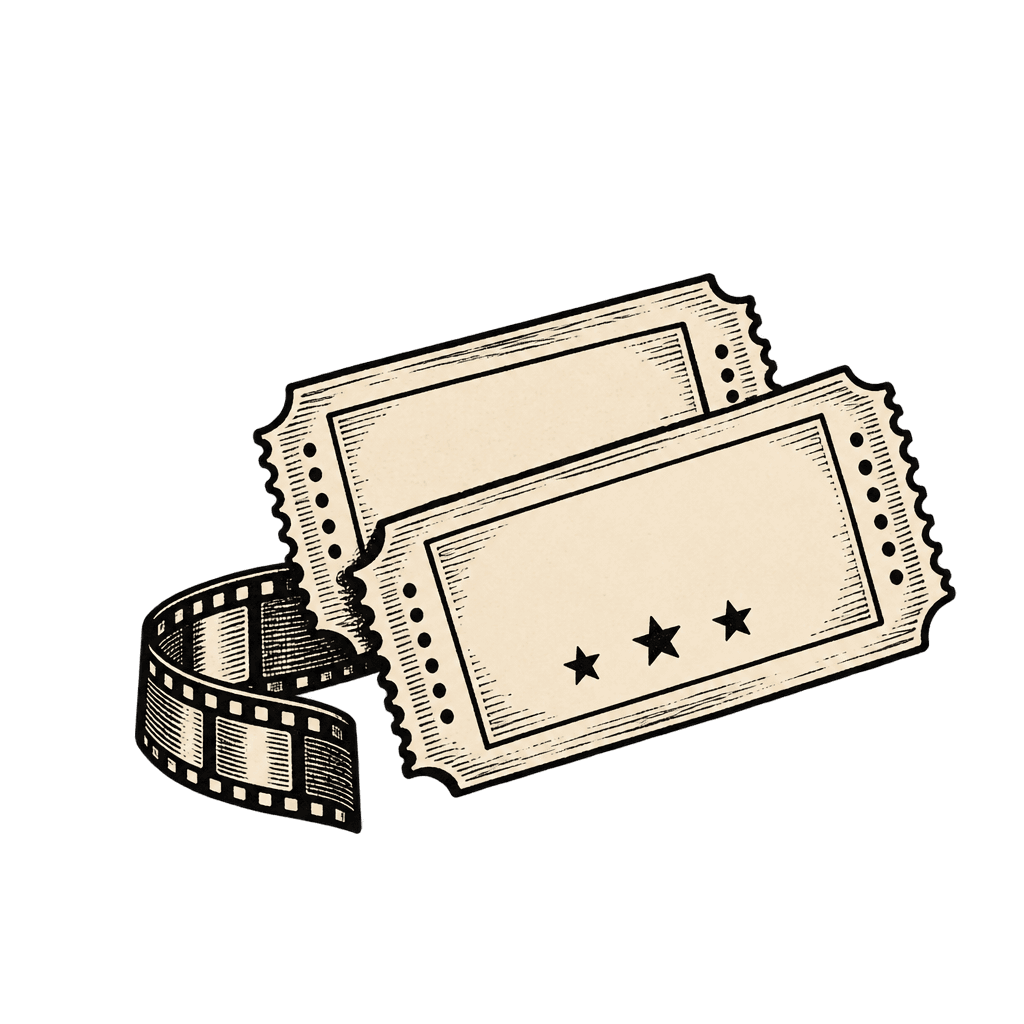 Engraved cinema tickets and a film strip